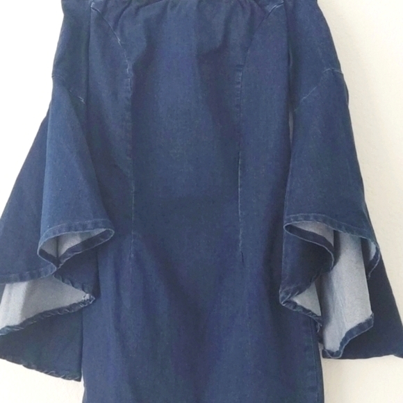 Venus Denim Off The Shoulder Bell Sleeve Dress 2 - Picture 3 of 3